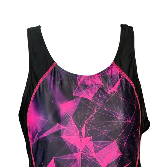 Charmo Womens One-Piece Athletic Swimsuit Med UPF 50+ Pink Geometric Design - Picture 2 of 9